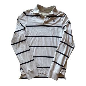 Abercrombie & Fitch White Navy Blue Striped XL Muscle Rugby Shirt